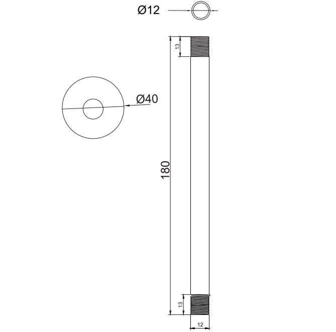 Brazo para Regadera a Techo 18 cm Latón acabado Cromo