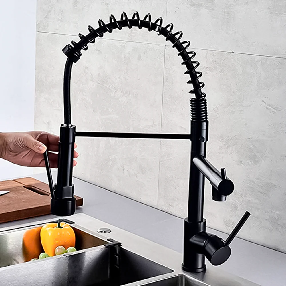 Monomando de Cocina con Rociador Flexible acabado Negro Mate