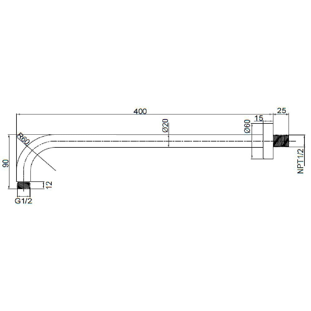 Brazo para Regadera a pared 40 cm acabado Cromo