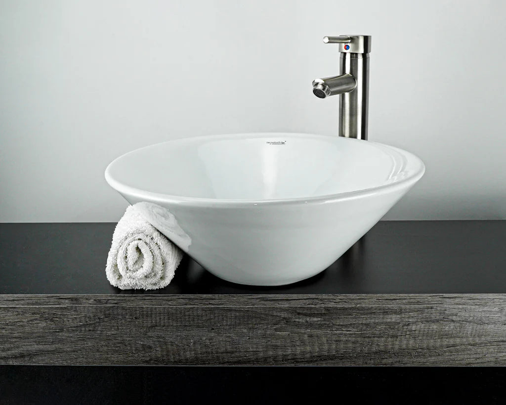 Lavabo cerámico de Sobrecubierta sin rebosadero Diametro 48x18 cm