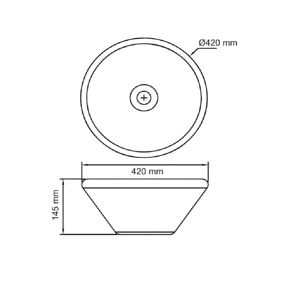 Lavabo cerámico de Sobrecubierta sin rebosadero Diametro 48x18 cm