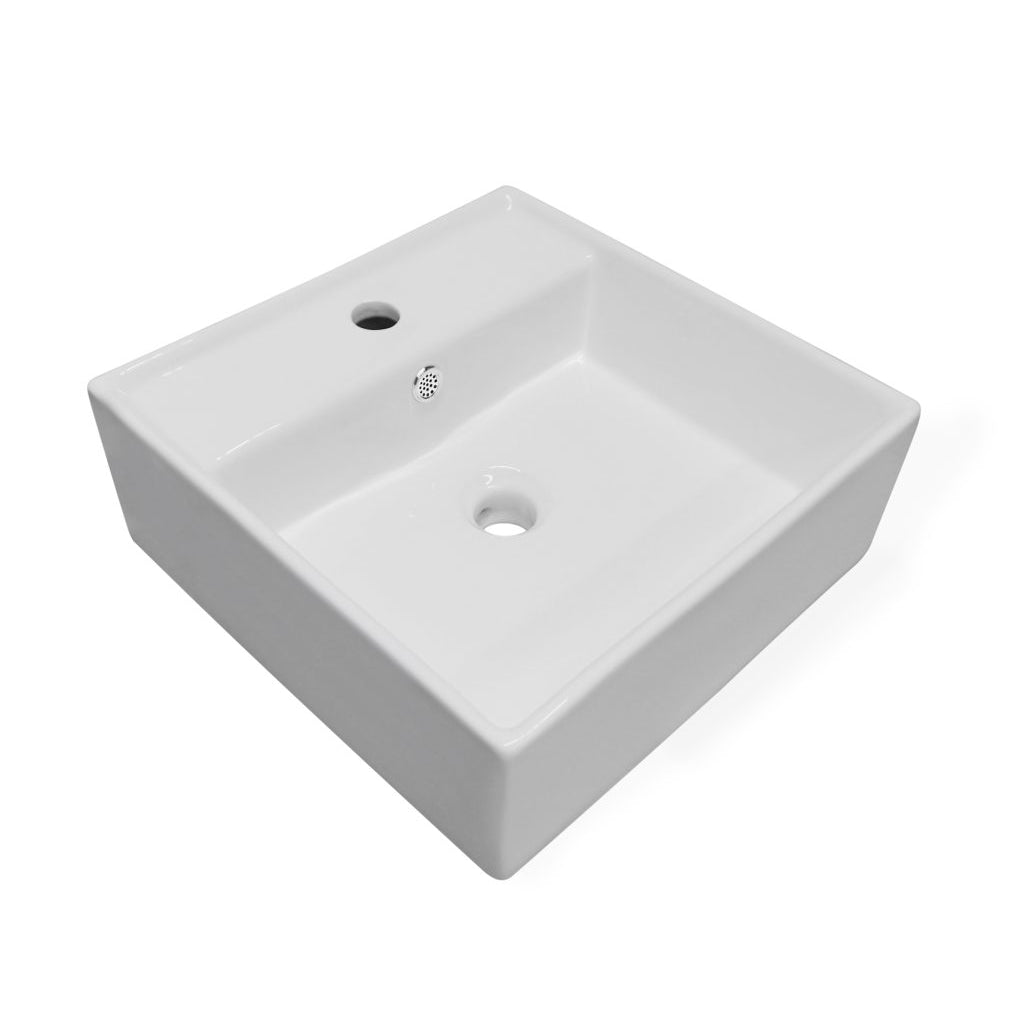 Lavabo Cerámico de Sobrecubierta con Rebosadero 41x41x15 cm
