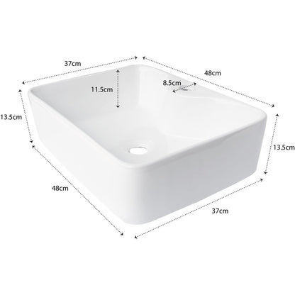 Lavabo Cerámico de Sobrecubierta sin rebosadero 48x37x13 cm